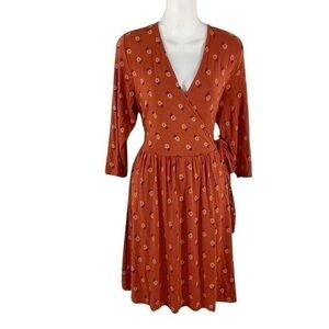 Matilda Jane Isn’t  It Lovely Wonderment Rust Brown Faux Wrap Floral Dress M C8